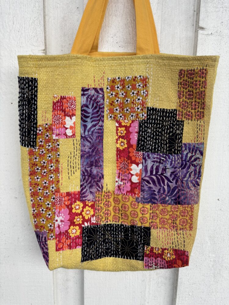 Handlenett i grov lin - brodert i boro/sashiko-teknikk