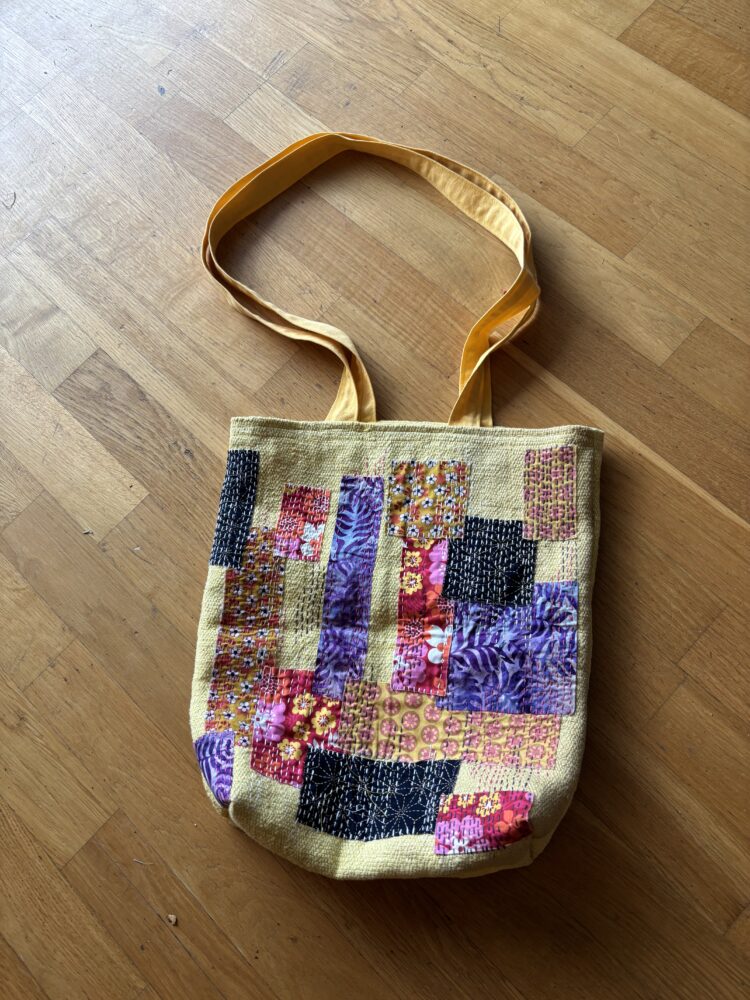 Handlenett i grov lin - brodert i boro/sashiko-teknikk - Bilde 3